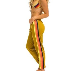 Aviator Nation 5 Stripe Sweatpants Golden Tan Rainbow Stripe Size Large